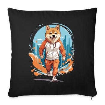 Shiba Dog Streetwear Jogging Aesthetic Fitness - Sofa pillowcase 17,3'' x 17,3'' (45 x 45 cm) - black - Front