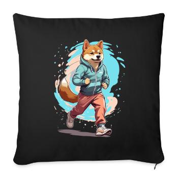 Shiba Dog Streetwear Jogging Aesthetic Style - Sofa pillowcase 17,3'' x 17,3'' (45 x 45 cm) - black - Front