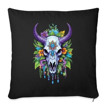 Spiritual Mandala with Bull Skull - Sofa pillowcase 17,3'' x 17,3'' (45 x 45 cm) - black - Front