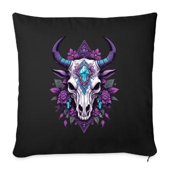 Bull Skull Spiritual Mandala Feathers Design - Sofa pillowcase 17,3'' x 17,3'' (45 x 45 cm) - black - Front