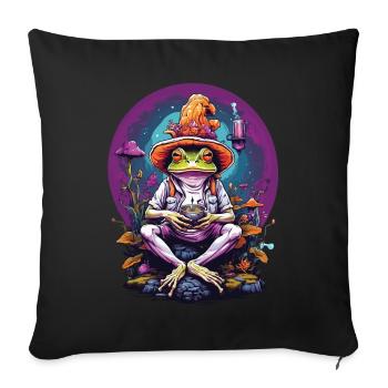 Grenouille psychédélique Art forêt champignons Festival de musique - Housse de coussin décorative 45 x 45 cm - noir - Devant