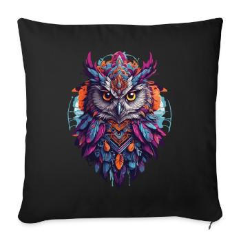 Owl Spiritual Mandala Animal Dream Catcher Design - Sofa pillowcase 17,3'' x 17,3'' (45 x 45 cm) - black - Front