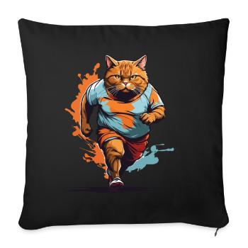 Funny fat cat streetwear jogging look - Sofa pillowcase 17,3'' x 17,3'' (45 x 45 cm) - black - Front
