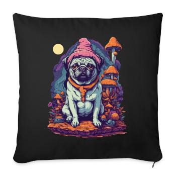 Pug Dog Psychedelic Forest Mushrooms Music Festival - Sofa pillowcase 17,3'' x 17,3'' (45 x 45 cm) - black - Front