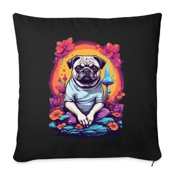 Pug Dog Psychedelic Forest Mushrooms Music Festival - Sofa pillowcase 17,3'' x 17,3'' (45 x 45 cm) - black - Front
