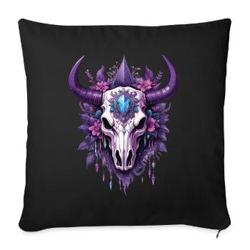 Bull Skull Spiritual Mandala Feather Dream Catcher - Sofa pillowcase 17,3'' x 17,3'' (45 x 45 cm) - black - Front
