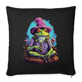 Grenouille Art psychédélique Champignons forestiers Festival de musique - Housse de coussin décorative 45 x 45 cm - noir - Devant
