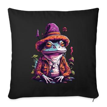 Magic Frog Musique de champignons forestiers psychédéliques - Housse de coussin décorative 45 x 45 cm - noir - Devant