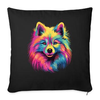 Aquarelle colorée Japon Spitz - Housse de coussin décorative 45 x 45 cm - noir - Devant