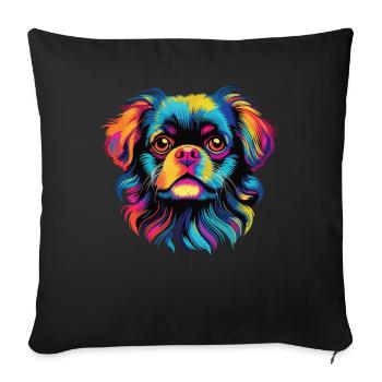 Aquarelle colorée épagneul tibétain - Housse de coussin décorative 45 x 45 cm - noir - Devant