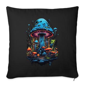 Vibrant Colors Forest Mushrooms Psychedelic Goa Trance - Sofa pillowcase 17,3'' x 17,3'' (45 x 45 cm) - black - Front