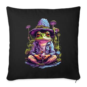 Grenouille Art psychédélique Champignons forestiers Festival de musique - Housse de coussin décorative 45 x 45 cm - noir - Devant