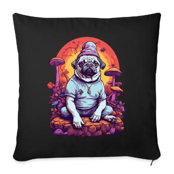 Chien carlin magique Art psychédélique Champignons forestiers - Housse de coussin décorative 45 x 45 cm - noir - Devant