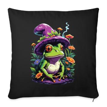 Grenouille magicienne Art psychédélique Champignons forestiers - Housse de coussin décorative 45 x 45 cm - noir - Devant