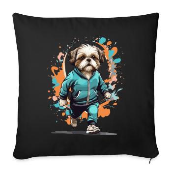 Shih Tzu dog streetwear jogging aesthetic - Sofa pillowcase 17,3'' x 17,3'' (45 x 45 cm) - black - Front