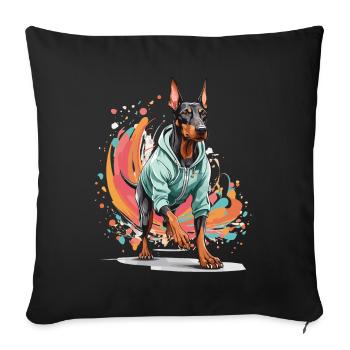 Esthétique du jogging streetwear chien Doberman - Housse de coussin décorative 45 x 45 cm - noir - Devant