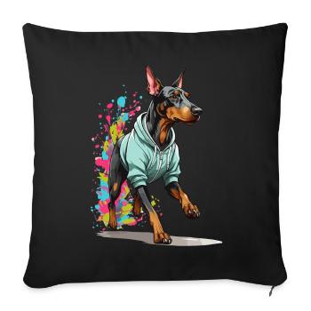 Doberman chien streetwear esthétique fitness - Housse de coussin décorative 45 x 45 cm - noir - Devant