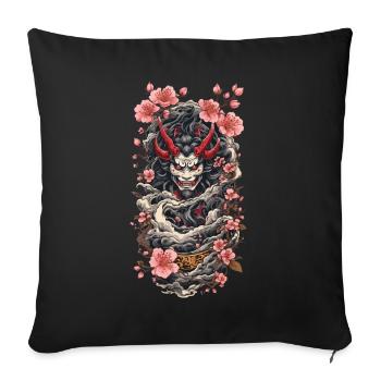 Fleur de cerisier Yokai Oni Esthétique Japon Design - Housse de coussin décorative 45 x 45 cm - noir - Devant