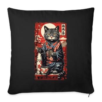 Katze Japanischer Sake Vintage Kunst - Sofakissenbezug 45 x 45 cm - Schwarz - Vorne