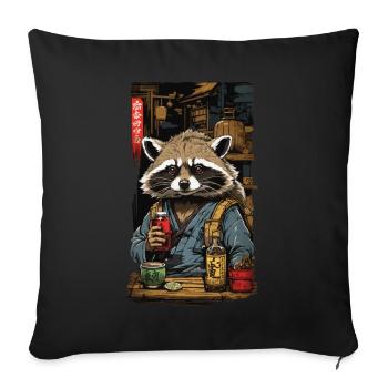 Waschbär Japanischer Sake und Vintage Kunst - Sofakissenbezug 45 x 45 cm - Schwarz - Vorne
