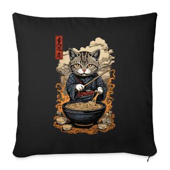 Chat Esthétique Ramen Soupe de nouilles Streetwear - Housse de coussin décorative 45 x 45 cm - noir - Devant