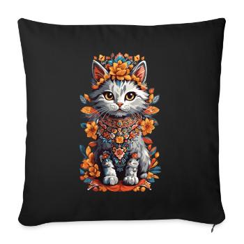 Mexican Art Cute Cat Cat Lady - Sofa pillowcase 17,3'' x 17,3'' (45 x 45 cm) - black - Front