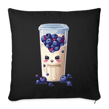 Blaubeeren Niedlicher Milchshake Kawaii Spaß - Sofakissenbezug 45 x 45 cm - Schwarz - Vorne