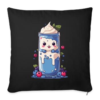 Milkshake Kawaii aux myrtilles Fun - Housse de coussin décorative 45 x 45 cm - noir - Devant