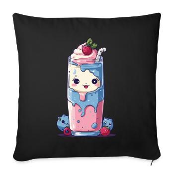 Myrtilles Milkshake Fun Kawaii Anime - Housse de coussin décorative 45 x 45 cm - noir - Devant