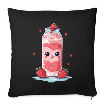Himbeeren Kawaii Anime Milchshake Spaß - Sofakissenbezug 45 x 45 cm - Schwarz - Vorne