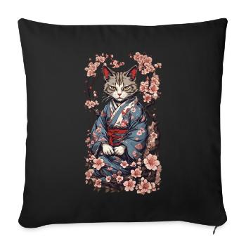 Kimono Chat Esthétique Yokai Streetwear - Housse de coussin décorative 45 x 45 cm - noir - Devant