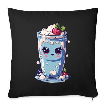Myrtilles Mignon Milkshake Doux Amusant - Housse de coussin décorative 45 x 45 cm - noir - Devant