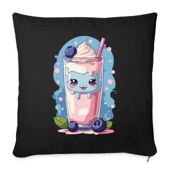 Myrtilles Kawaii Anime Milkshake Fun - Housse de coussin décorative 45 x 45 cm - noir - Devant