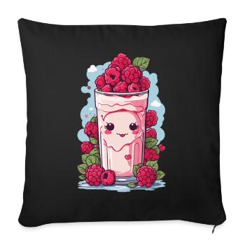 Raspberries Cute Milkshake Kawaii Anime Fun - Sofa pillowcase 17,3'' x 17,3'' (45 x 45 cm) - black - Front