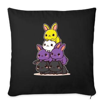 Lapins Nonbinaire Drapeau Mois de la fierté Lapin mignon - Housse de coussin décorative 45 x 45 cm - noir - Devant