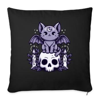 Kawaii Pastel Goth mignon Creepy Cat Bat - Housse de coussin décorative 45 x 45 cm - noir - Devant