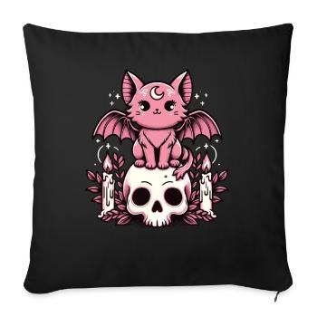 Kawaii Pastel Goth Cute Creepy Cat Bat - Sofa pillowcase 17,3'' x 17,3'' (45 x 45 cm) - black - Front