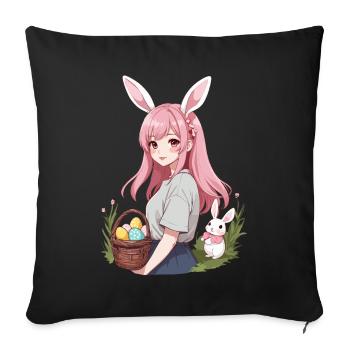 Anime Pâques Kawaii Lapin de Pâques Manga Fille Otaku - Housse de coussin décorative 45 x 45 cm - noir - Devant
