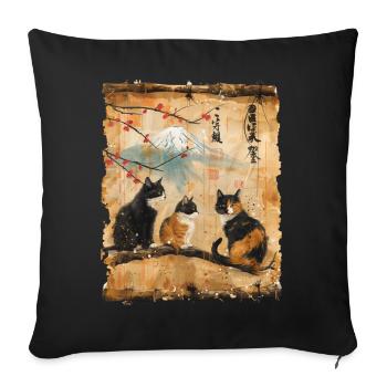 Mt. Fuji Kitten Papyrus Scroll Retro - Sofa pillowcase 17,3'' x 17,3'' (45 x 45 cm) - black - Front