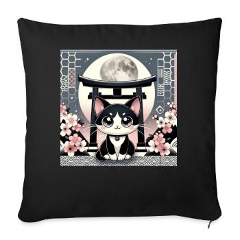 Moon Retro Floral Japanese Art Torii - Sofa pillowcase 17,3'' x 17,3'' (45 x 45 cm) - black - Front
