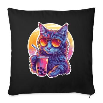 Bubble Tea Getränk Lover Kitten Drink Comic - Sofakissenbezug 45 x 45 cm - Schwarz - Vorne