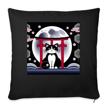 Moon Retro Floral Japanese Art Torii - Sofa pillowcase 17,3'' x 17,3'' (45 x 45 cm) - black - Front