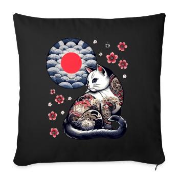 Floral Japanese Kitten Retro Cute Flower Sunset - Sofa pillowcase 17,3'' x 17,3'' (45 x 45 cm) - black - Front