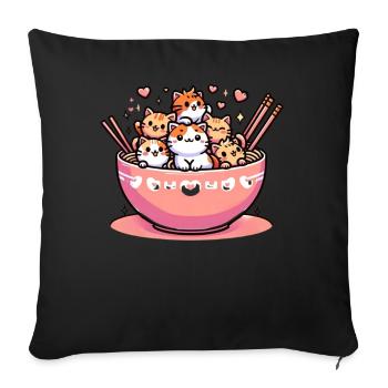 Kitten Noodle Lover Japanese Cute - Sofa pillowcase 17,3'' x 17,3'' (45 x 45 cm) - black - Front