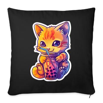 Bubble Tea Getränk Lover Kitten Drink Comic - Sofakissenbezug 45 x 45 cm - Schwarz - Vorne