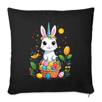 Licorne drôle lapin de Pâques Licorne mignonne Licorne de Pâques - Housse de coussin décorative 45 x 45 cm - noir - Devant