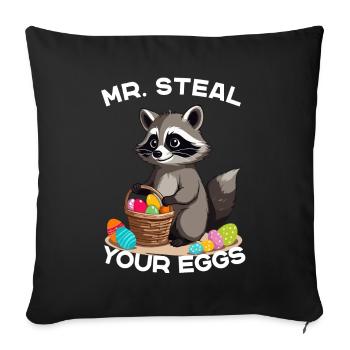 Drôle de voleur d’œufs de raton laveur dicton de Pâques - Housse de coussin décorative 45 x 45 cm - noir - Devant