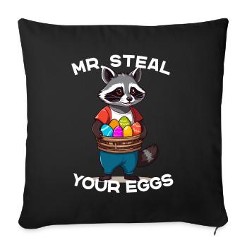 voleur d’oeufs raton laveur lapin de Pâques design amusant - Housse de coussin décorative 45 x 45 cm - noir - Devant