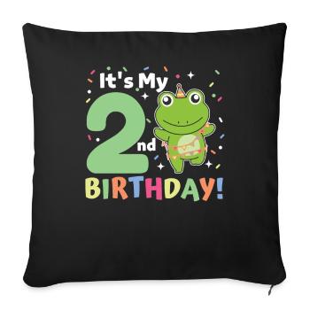 Frog for 2nd birthday children two years old - Sofa pillowcase 17,3'' x 17,3'' (45 x 45 cm) - black - Front