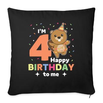 Beaver for 4th birthday children four years old - Sofa pillowcase 17,3'' x 17,3'' (45 x 45 cm) - black - Front